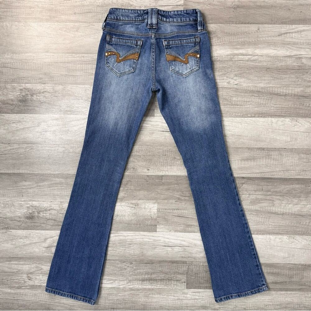 Y2K Low Rise Jeans Boot Cut Pocket Design Distressed Wallflower Size 1
